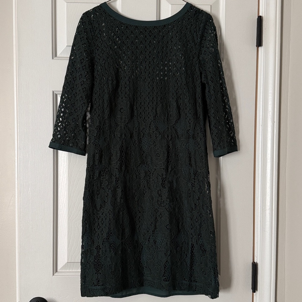 LOFT Dark Green 3/4 Sleeve Knee Length Dress